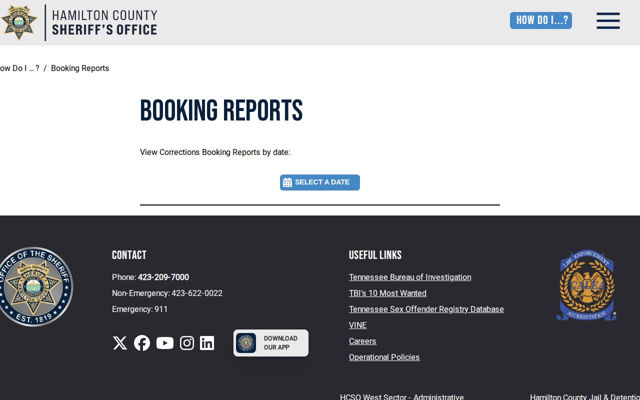 Hamilton County booking calendar with no released inmate fields