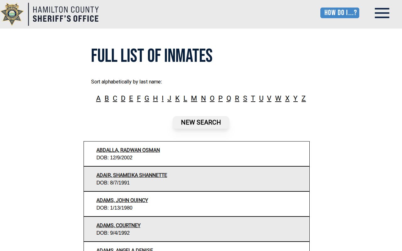 Hamilton County current inmate list with no 72-hour release archive