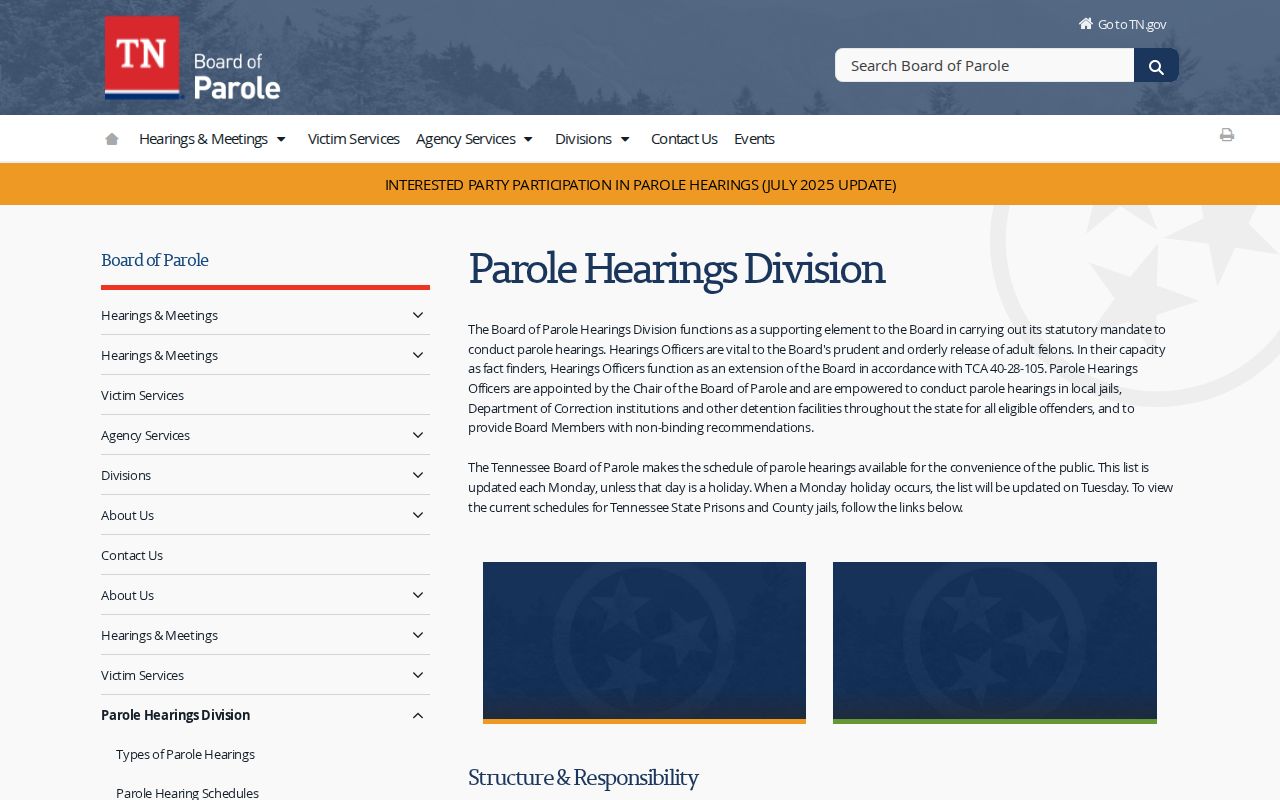 Tennessee Board of Parole hearing information for Hamilton County parole records