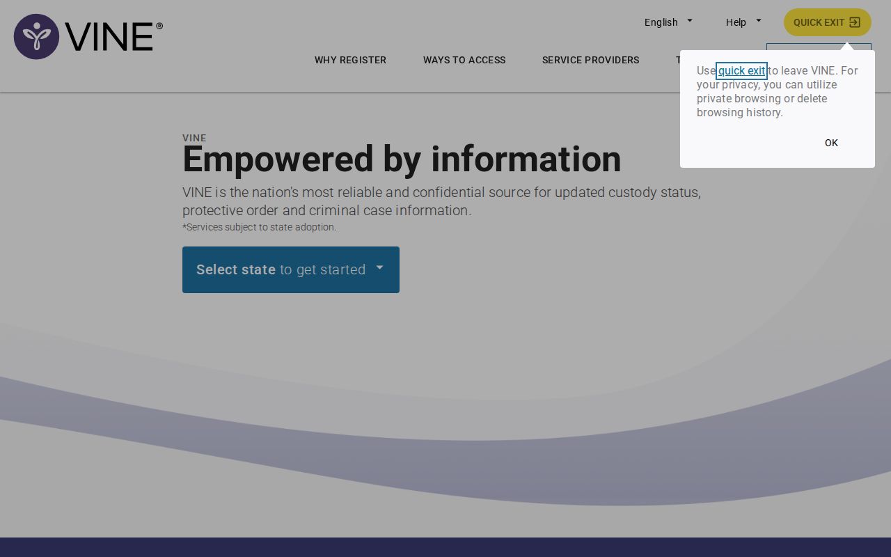 VINELink entry screen for a Hamilton County inmate custody and release check